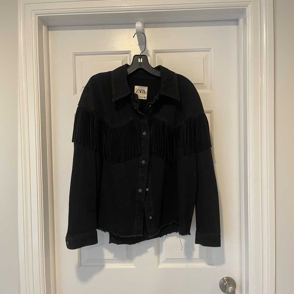 Zara Black Fringe Shacket | Size Medium